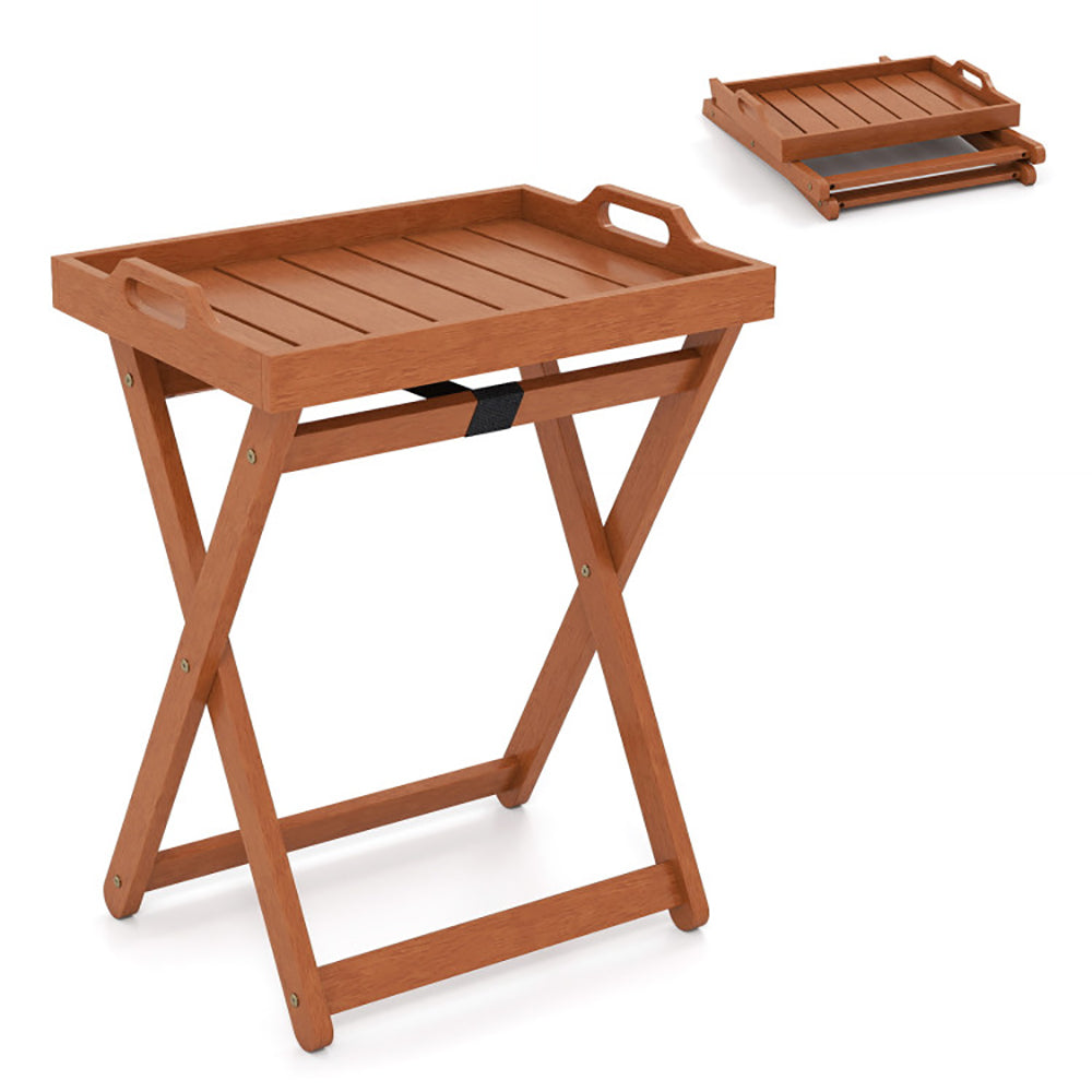 Handcrafted Folding Tray Side Table | Natural Wood Finish | Portable Accent Table