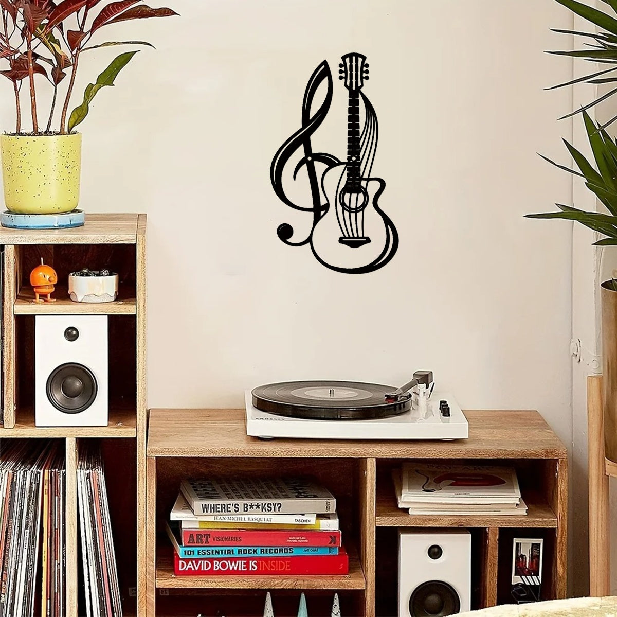 Musical Harmony Wall Decal - Treble Clef &amp; Guitar Design | Music Lover Wall Art