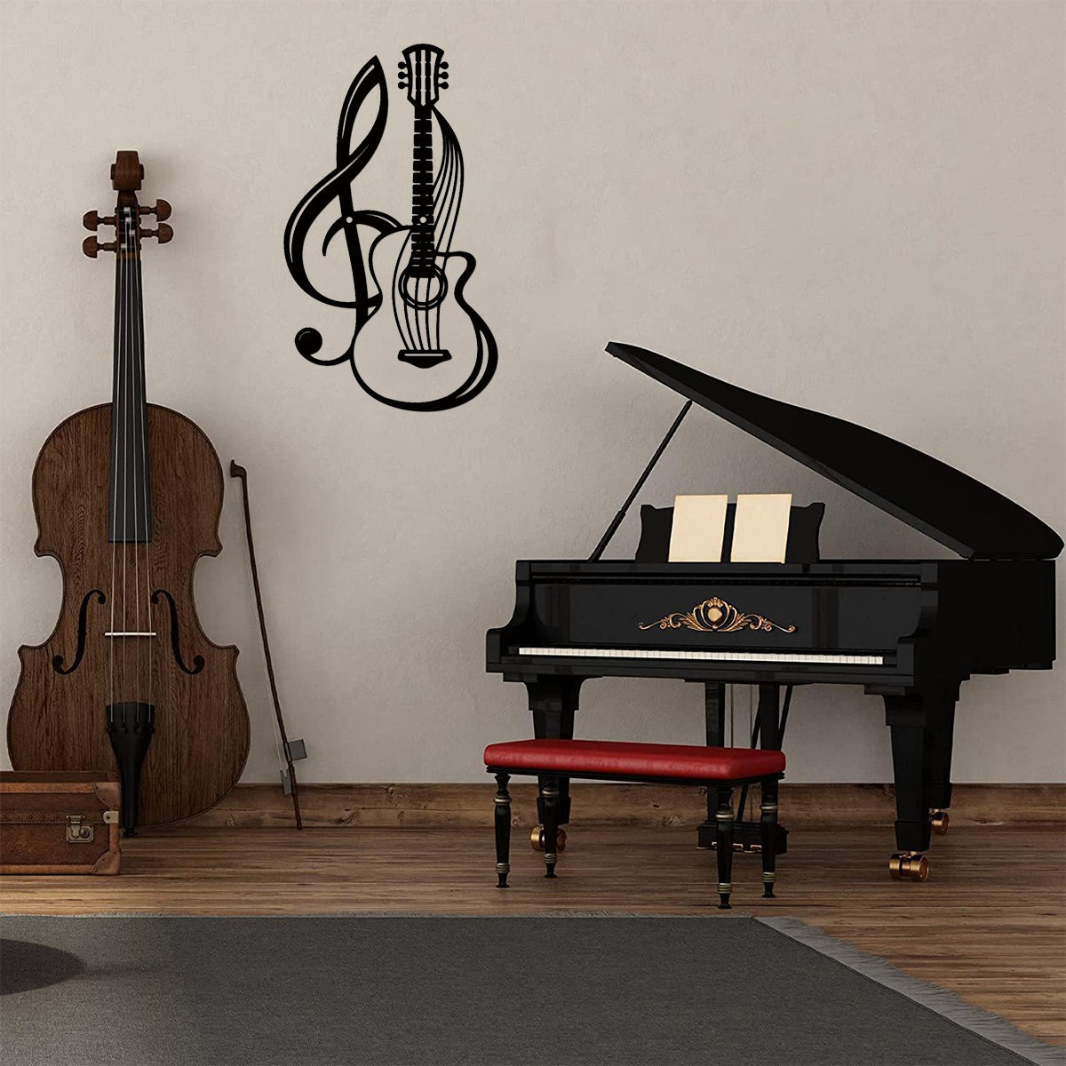 Musical Harmony Wall Decal - Treble Clef &amp; Guitar Design | Music Lover Wall Art