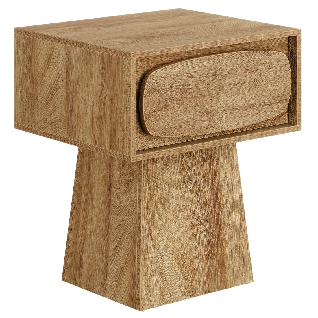 Handcrafted Wooden Side Table | Curved Drawer Design | Natural Wood Accent Table