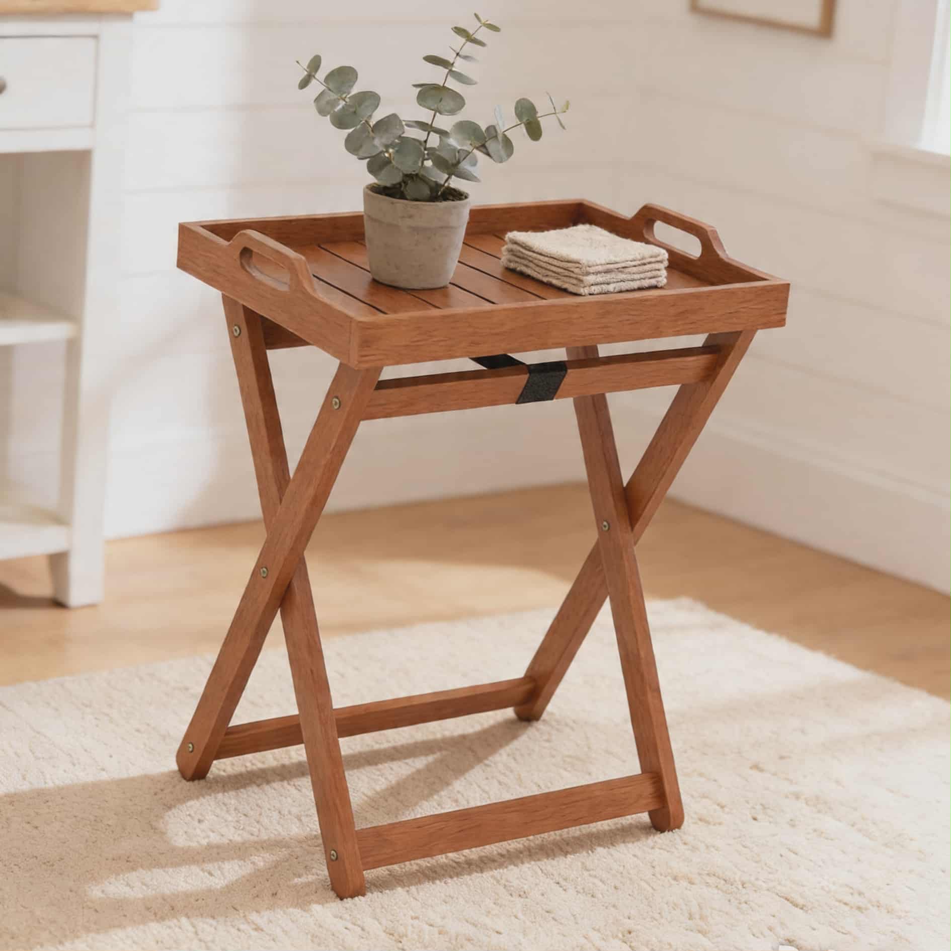 Handcrafted Folding Tray Side Table | Natural Wood Finish | Portable Accent Table