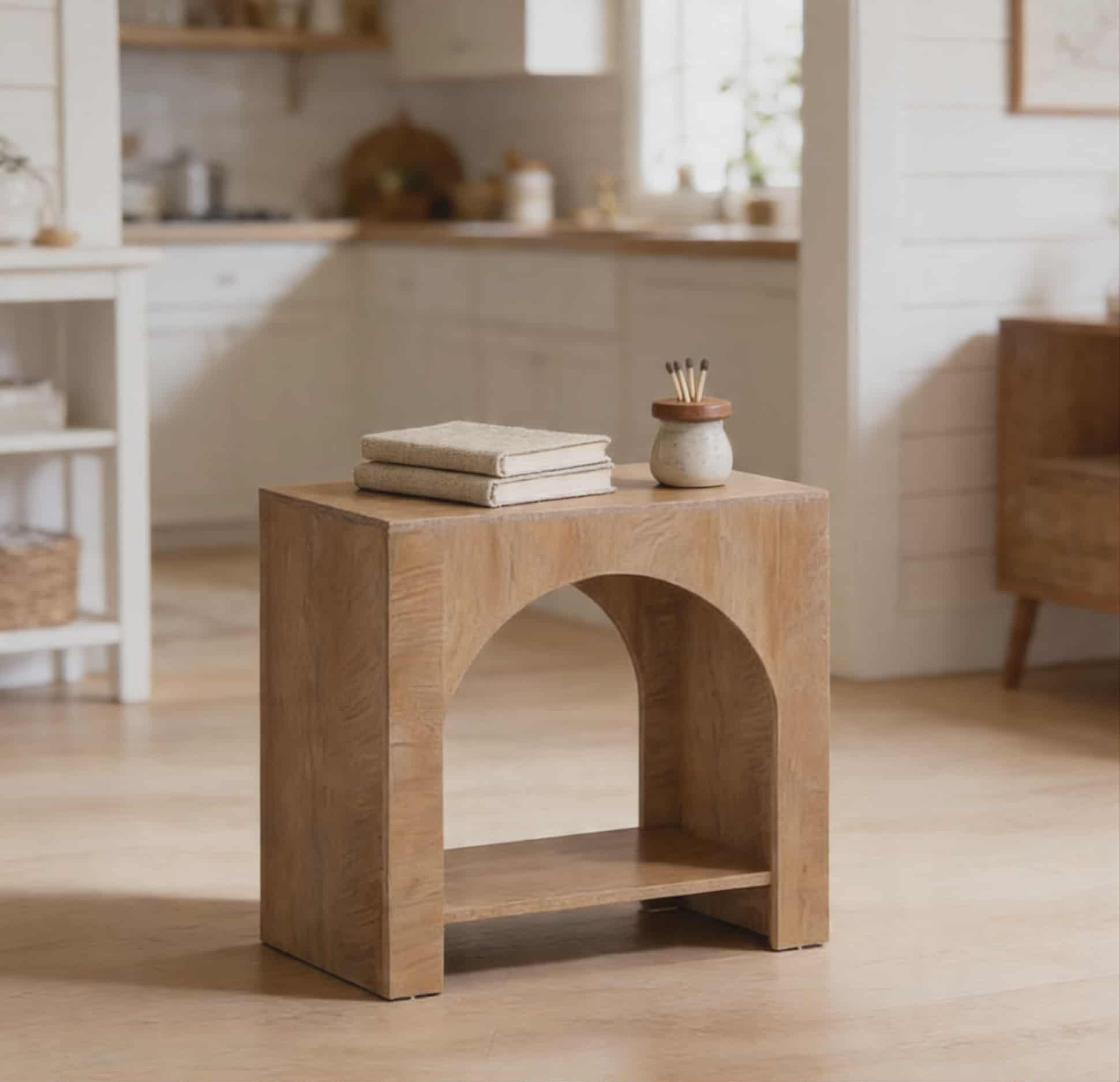 Handcrafted Arched Side Table - Natural Wood Finish | Modern Minimalist Accent Table