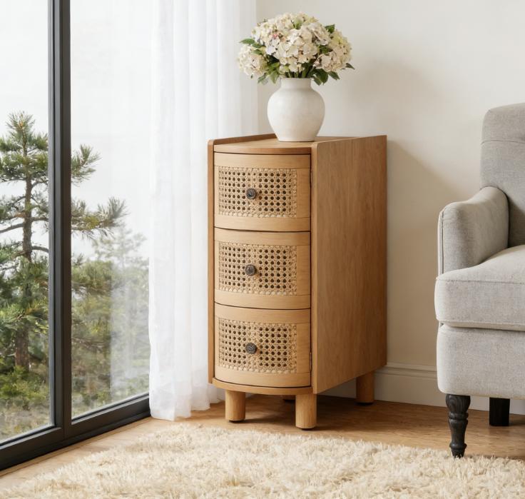 Handcrafted Rattan Drawer Cabinet | Natural Wood Accent Chest | Boho Modern Storage Unit