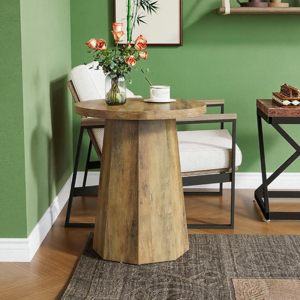 Handmade Round Pedestal Side Table | Natural Wood Finish | Rustic Modern Accent Table