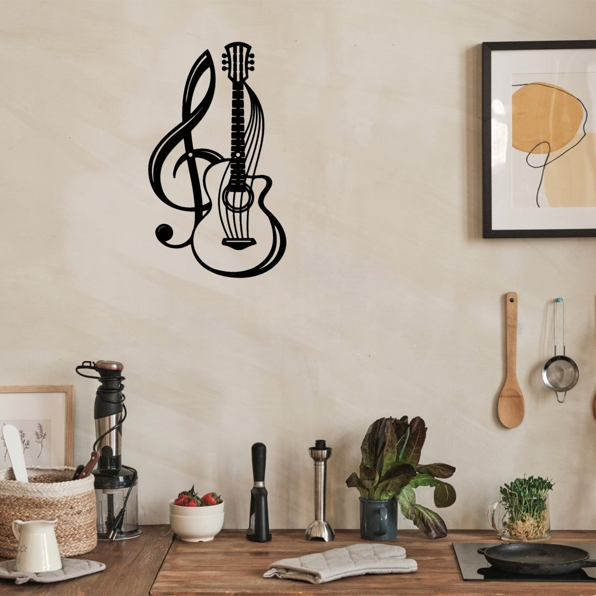 Musical Harmony Wall Decal - Treble Clef &amp; Guitar Design | Music Lover Wall Art