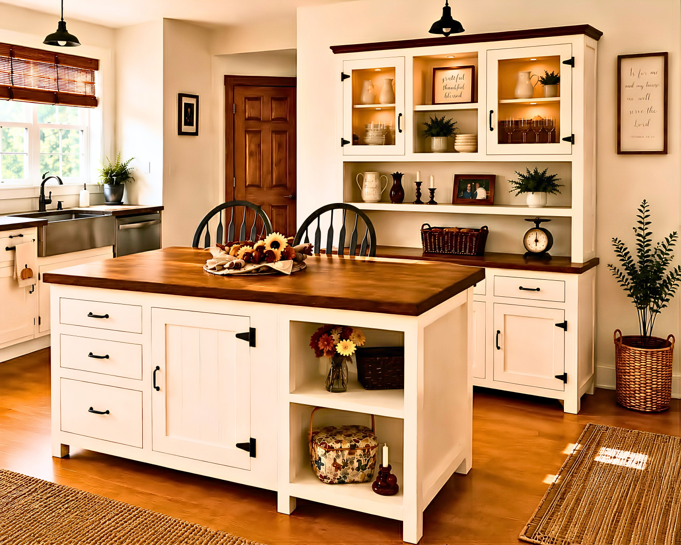 Rustic Farmhouse Kitchen Island – Handmade Storage Island with Smooth Panel or Charming Beadboard Detail