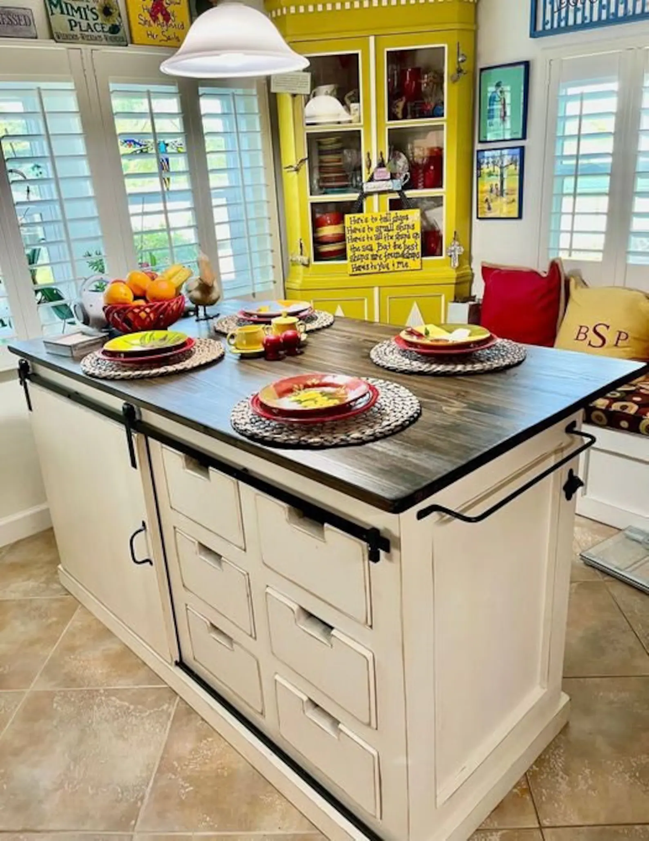 Kitchen Island with Sliding Barn Door — Industrial Farmhouse Wood