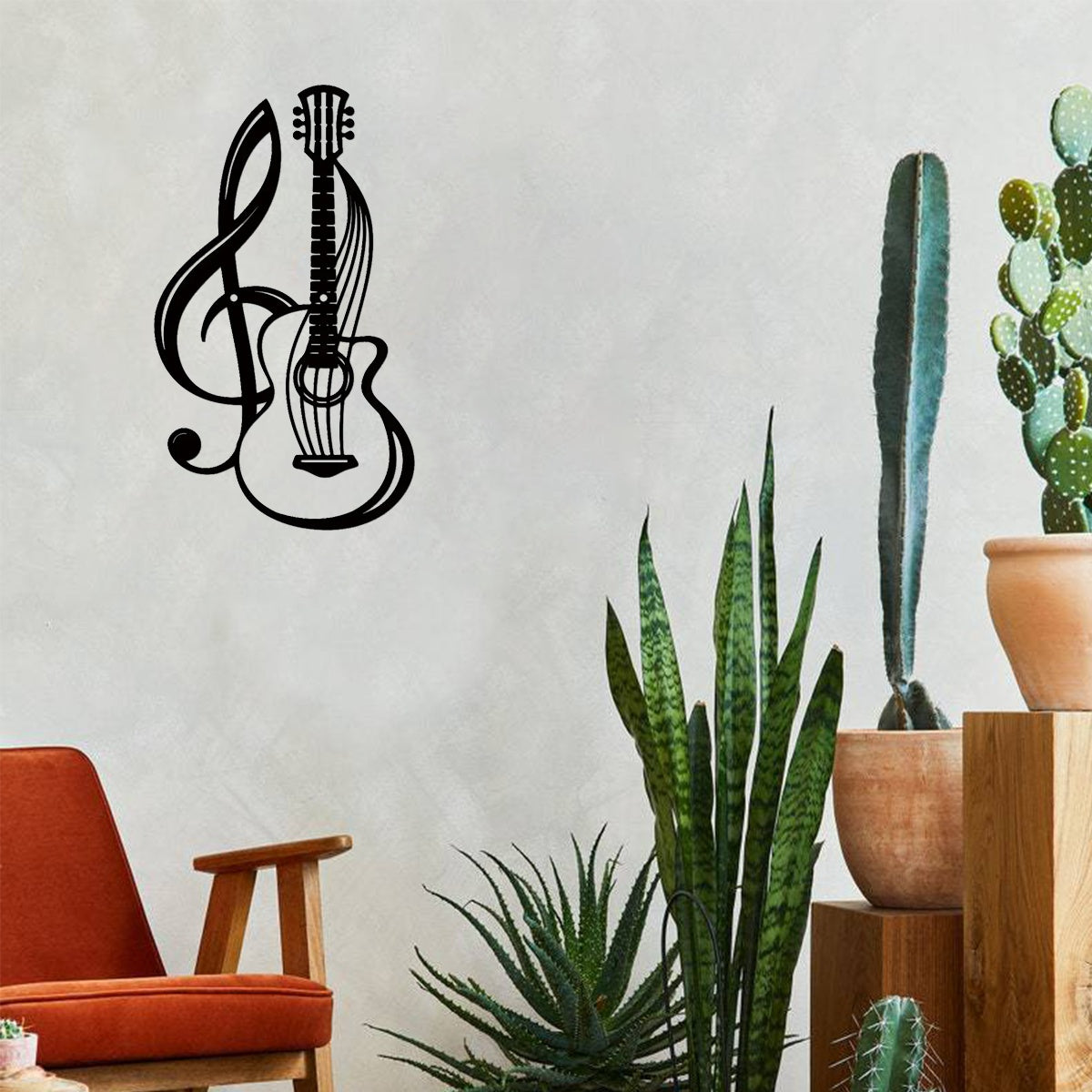 Musical Harmony Wall Decal - Treble Clef &amp; Guitar Design | Music Lover Wall Art