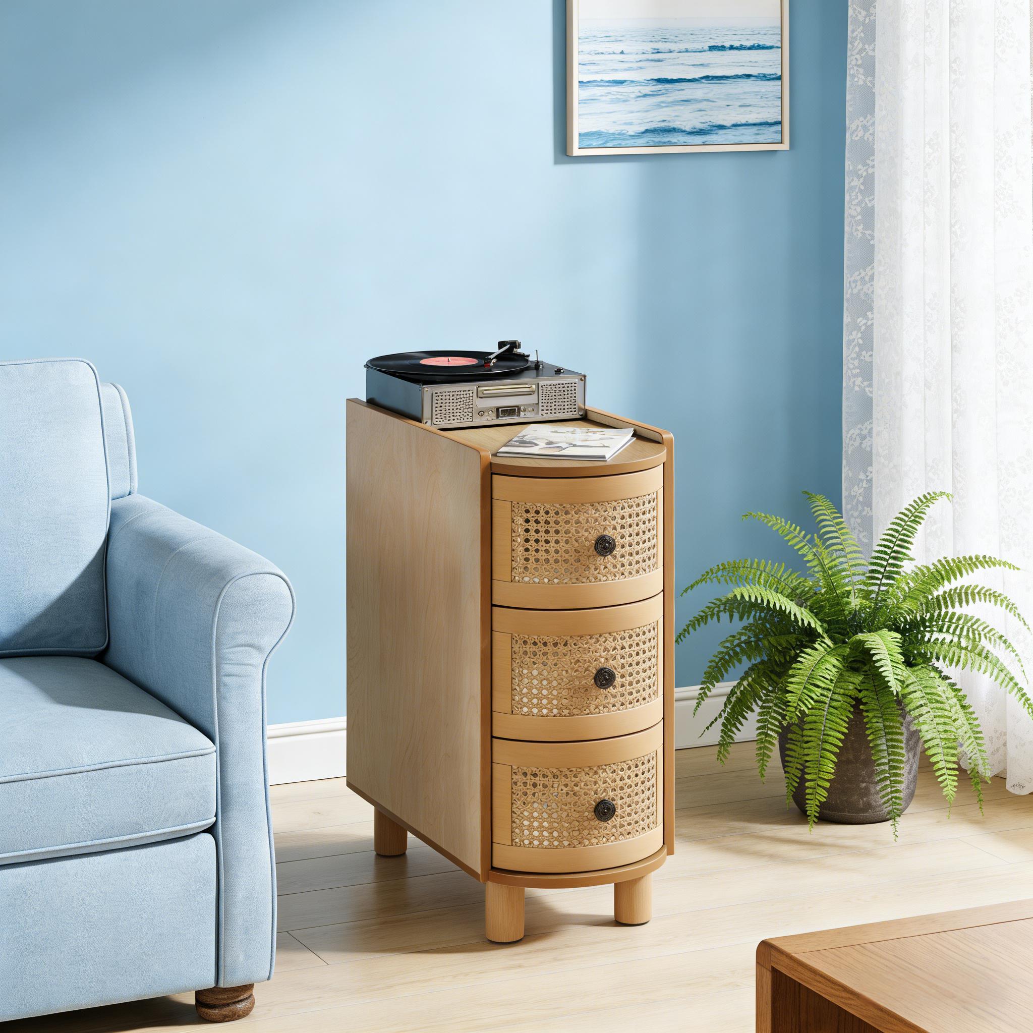 Handcrafted Rattan Drawer Cabinet | Natural Wood Accent Chest | Boho Modern Storage Unit