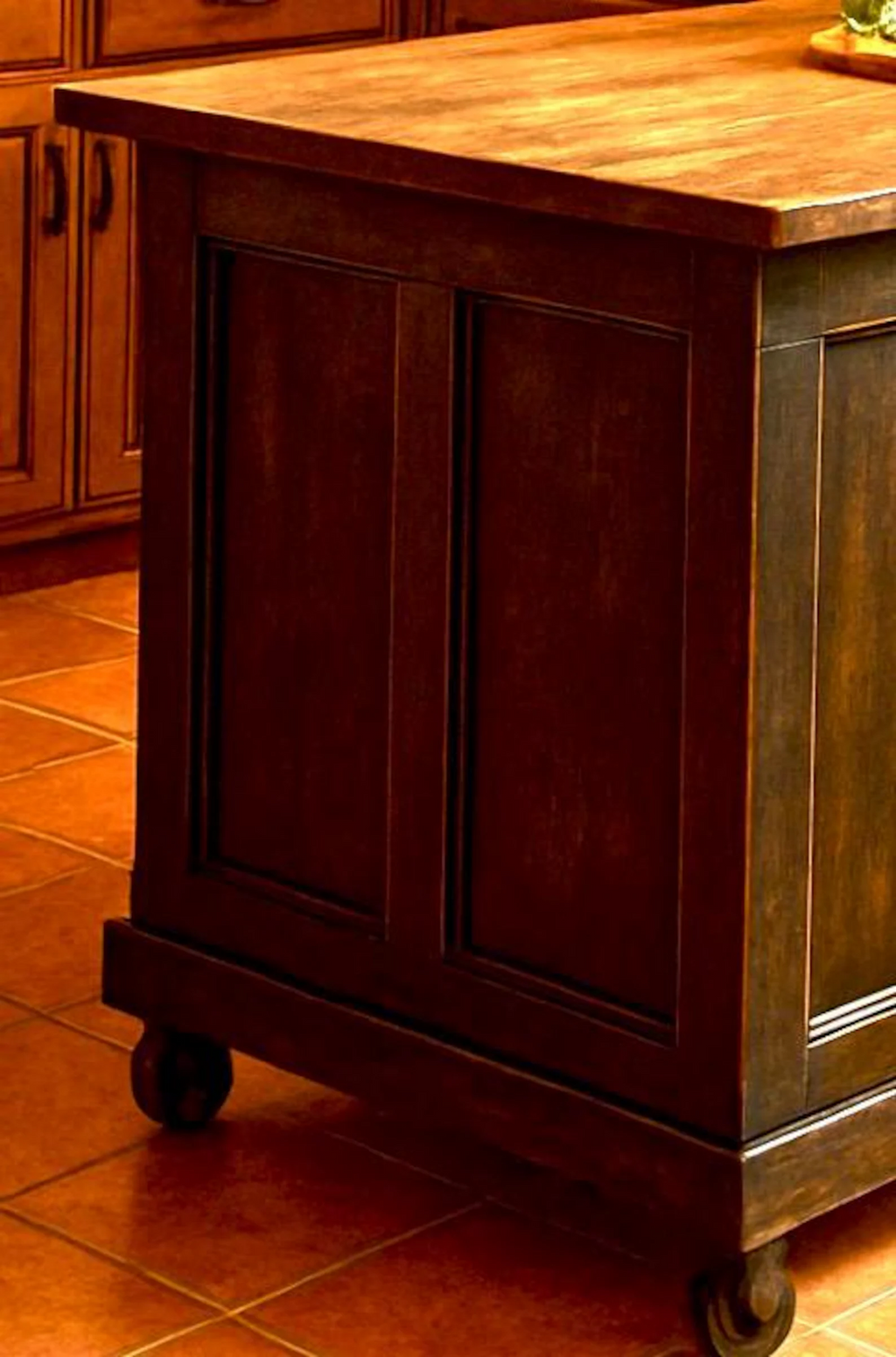 Distressed black Kitchen Island with storage and bookshelf