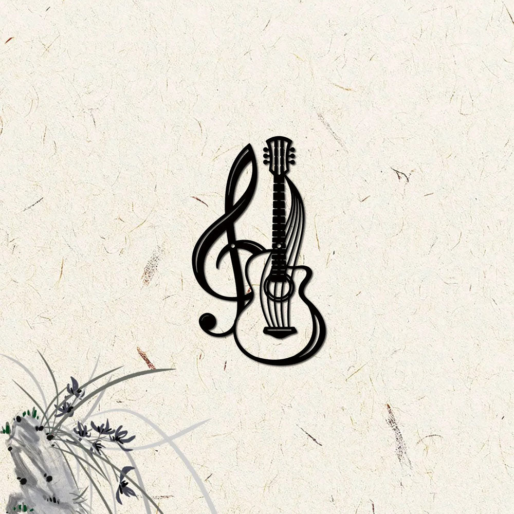 Musical Harmony Wall Decal - Treble Clef &amp; Guitar Design | Music Lover Wall Art
