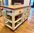 Solid Wood Kitchen Island – Urban & Farmhouse Style with Shelf and Drawer Storage