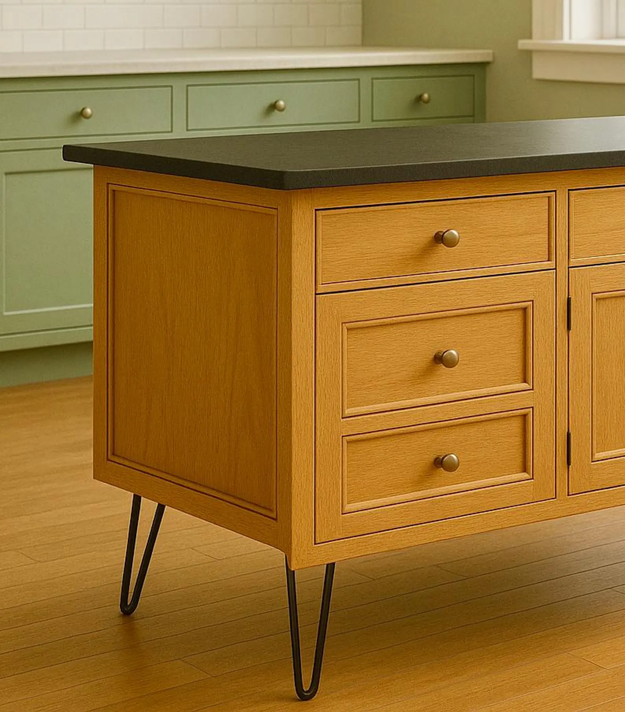 Mid Century Modern Kitchen Island with Drawer Storage