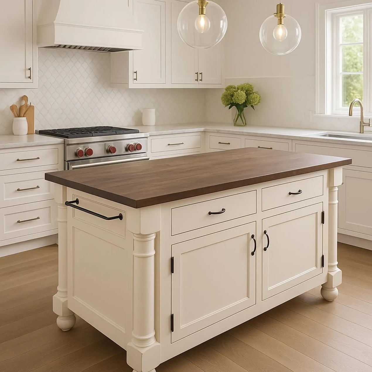Modern Kitchen Design – Solid Wood Island with Stool Storage