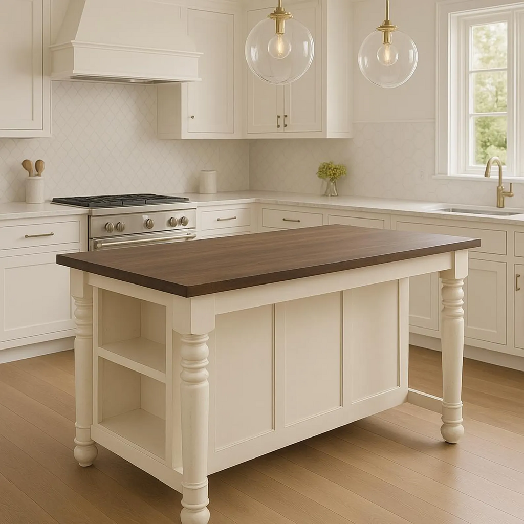 Modern Kitchen Design – Solid Wood Island with Stool Storage