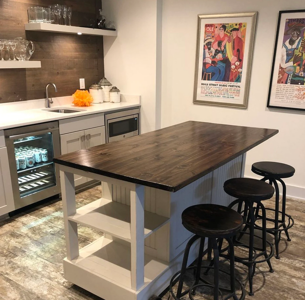 Kitchen Island Design – 2 Drawer Island Cart with Storage & Open Shelves