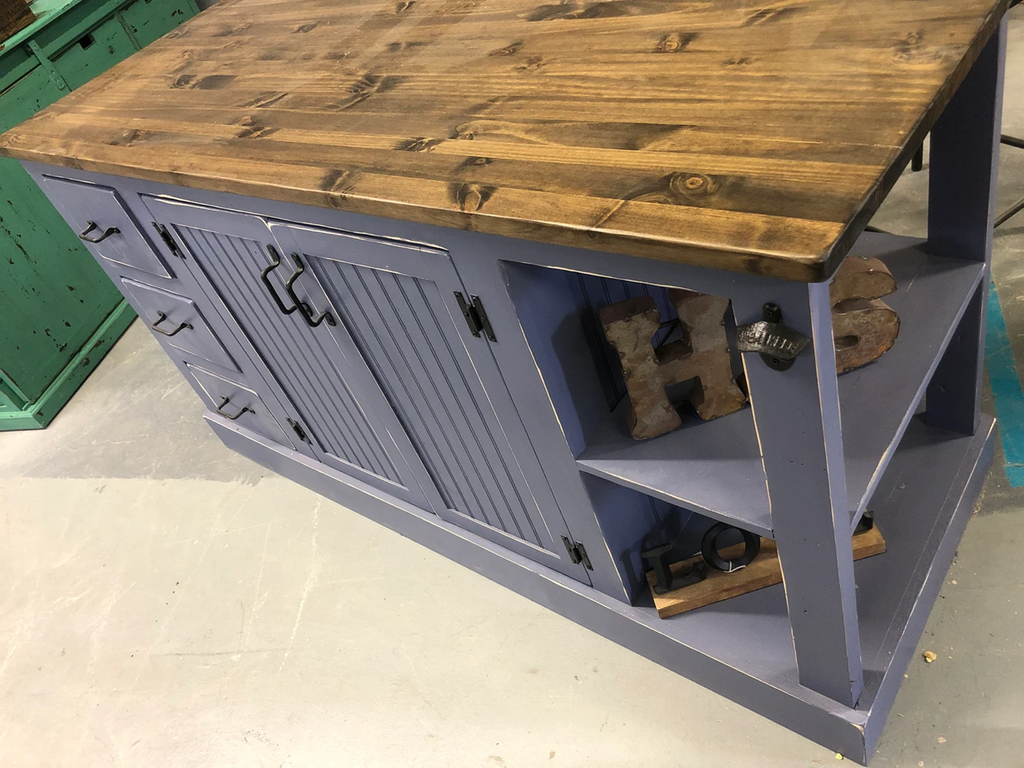 Beautiful Farmhouse Pass Through Solid Wood Kitchen Island with Storage