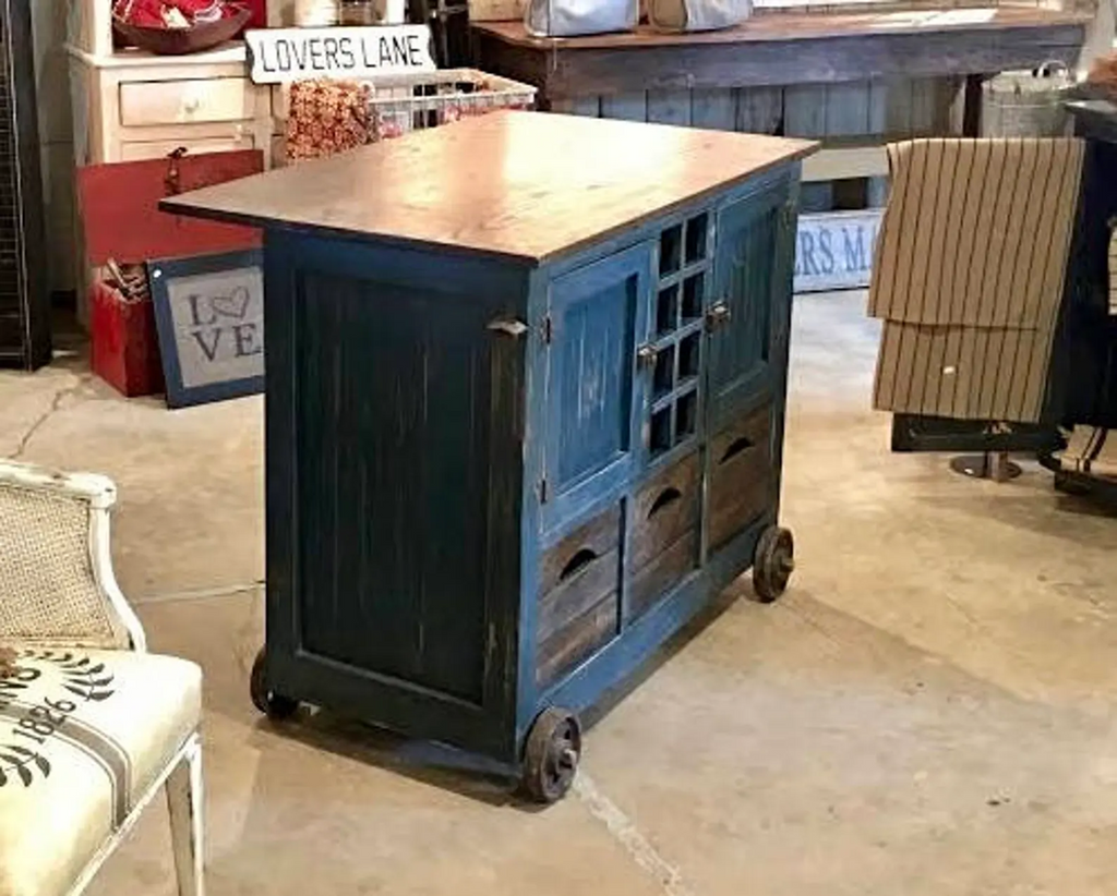 Kitchen Island Designs – Industrial Farmhouse Solid Wood with Full Storage