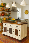 Beautiful Industrial Farmhouse Solid Wood Antique White & Aged Nickel Kitchen Island
