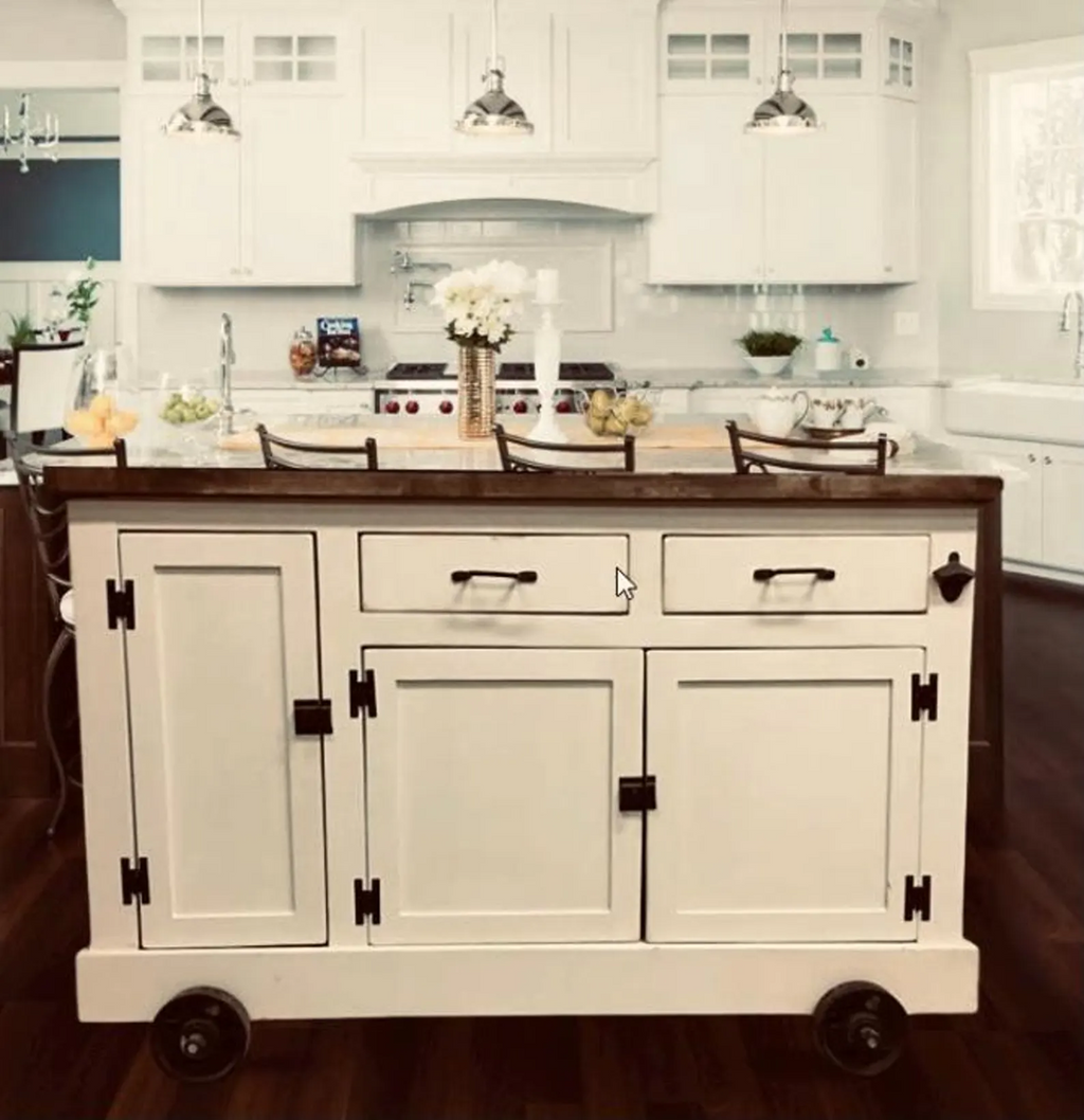 Kitchen Island Designs – Farmhouse Industrial with Roll Out Trash Container