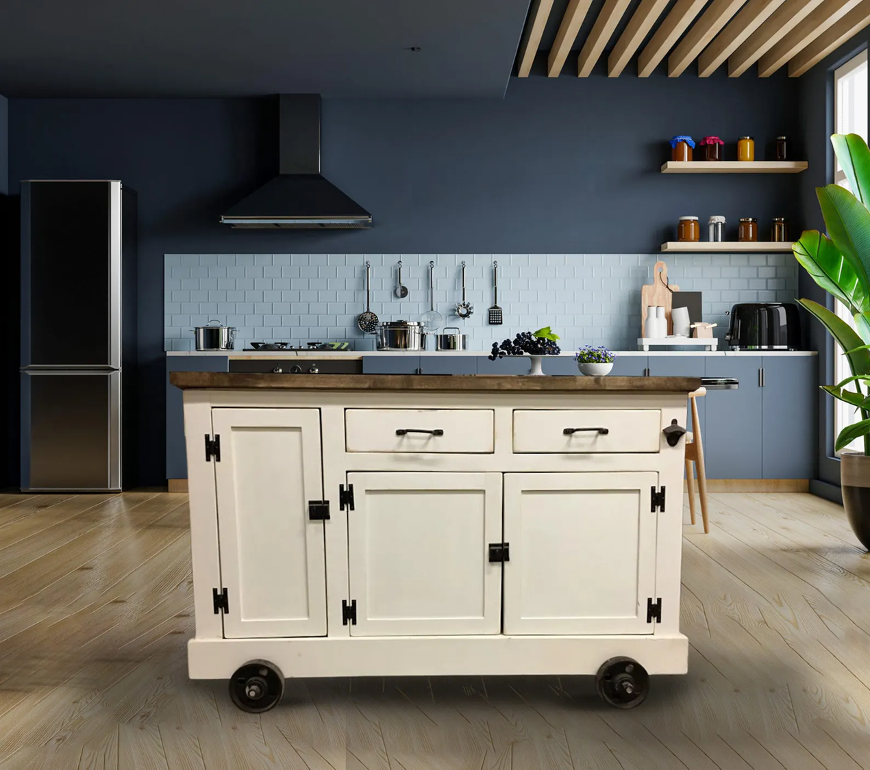 Kitchen Island Designs – Farmhouse Industrial with Roll Out Trash Container