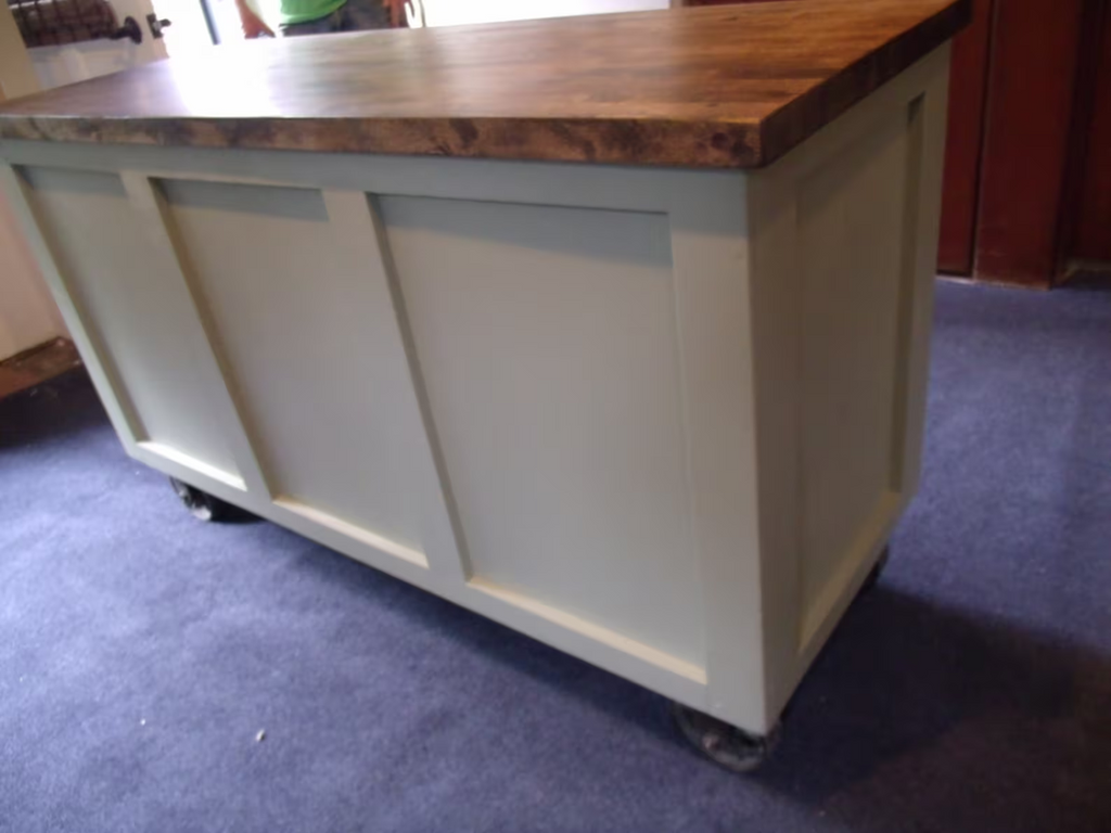 Mobile Kitchen Island – Farmhouse Industrial Solid Wood with Antique Copper Hardware