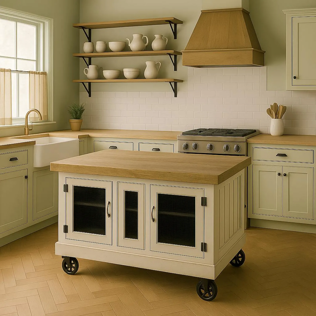 Steampunk Industrial Kitchen Island with Built-In Stool Storage