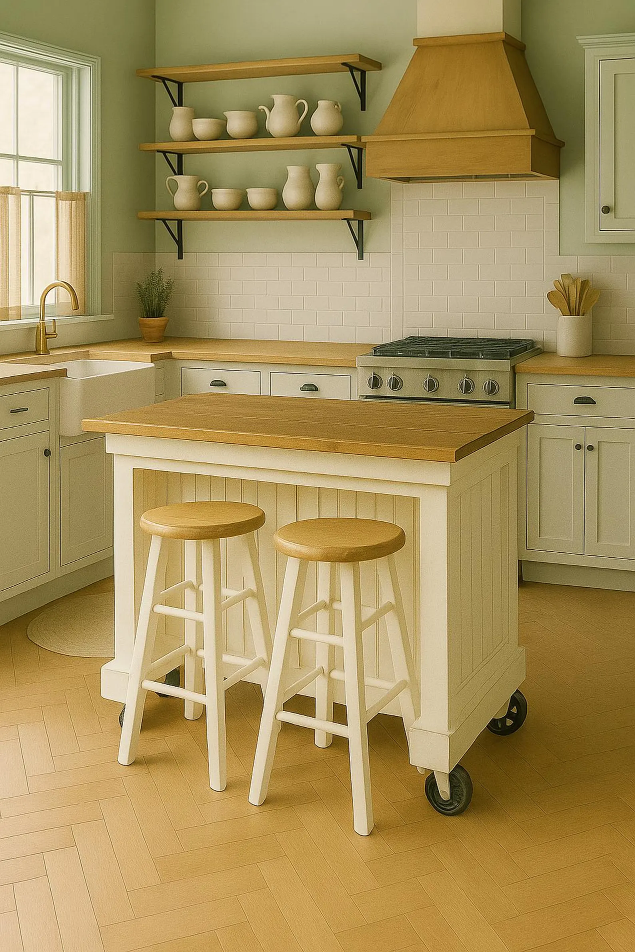 Steampunk Industrial Kitchen Island with Built-In Stool Storage