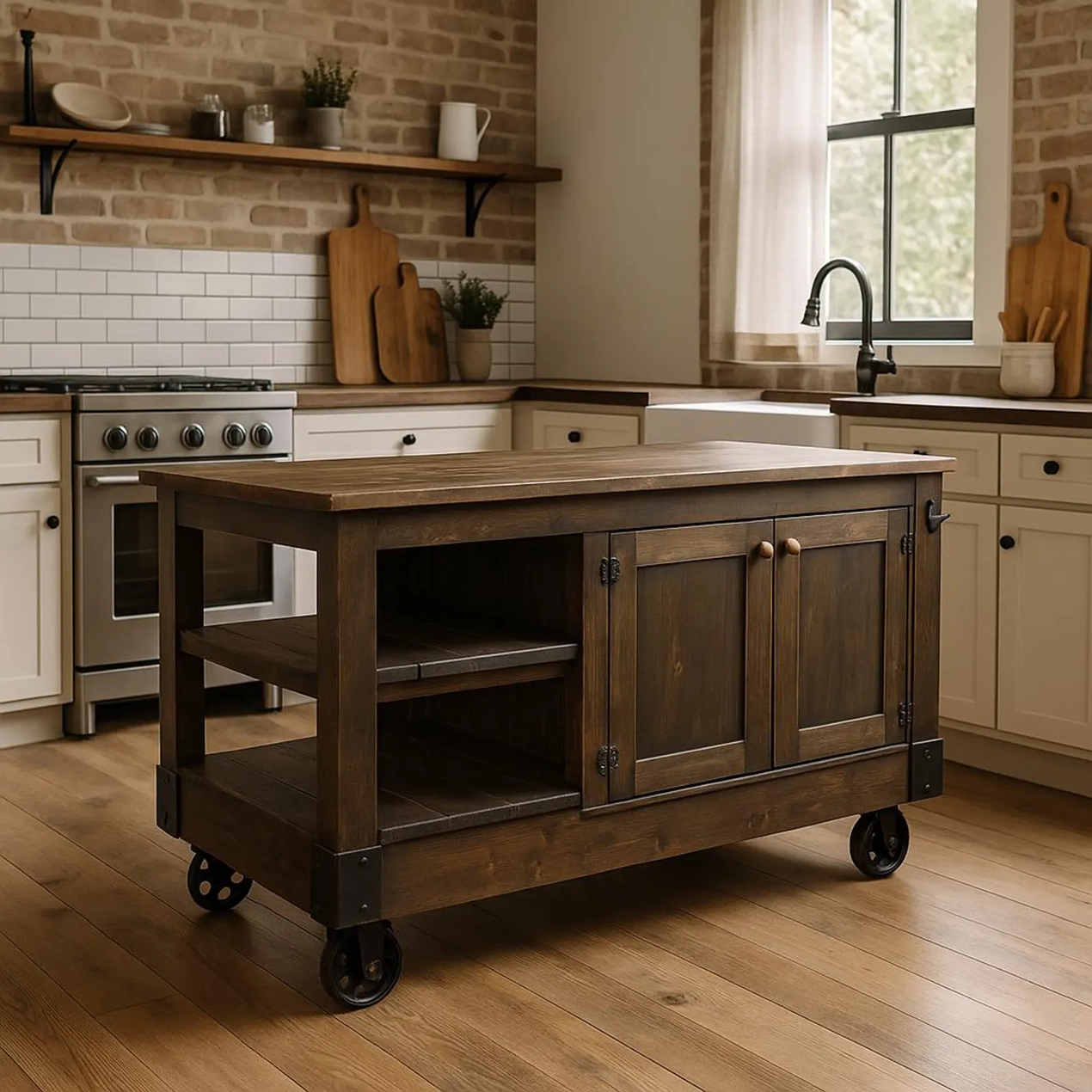 Industrial Steampunk Style Handmade Factory Cart Kitchen Island