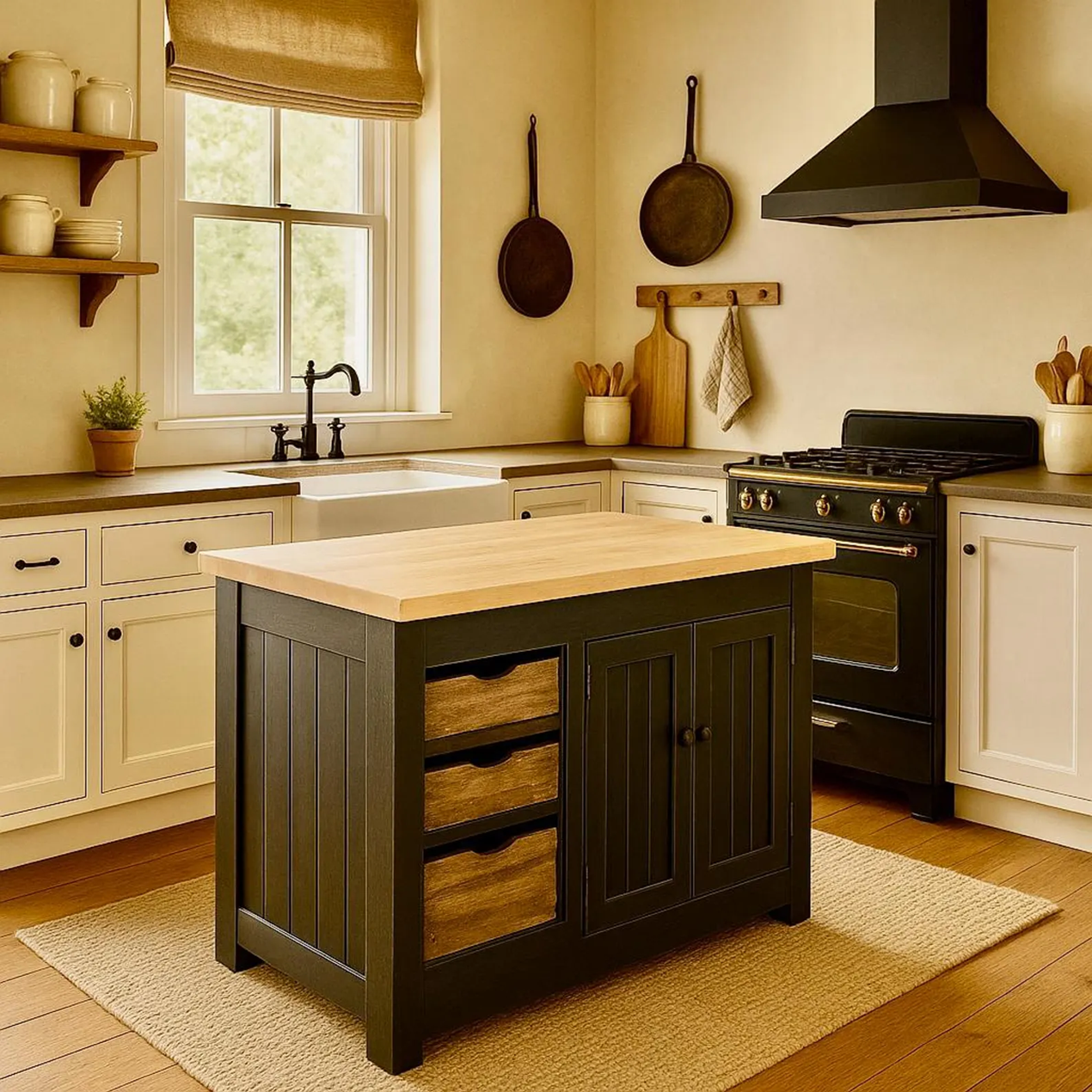 Modern Urban European Countryside Style Old World Kitchen Island/Buffet