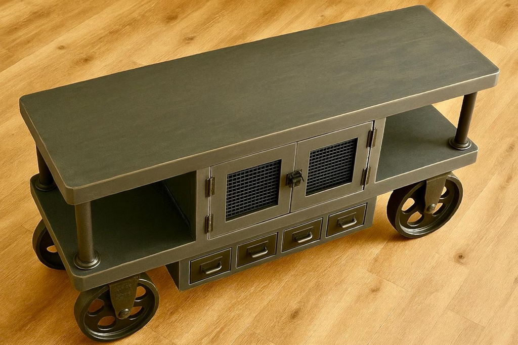 Steampunk Industrial Media Console Cart