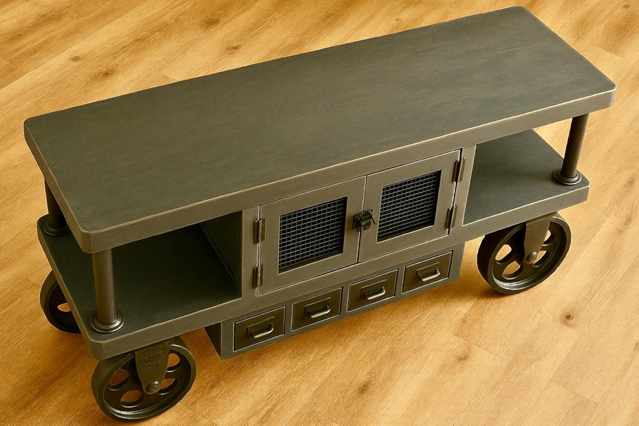 Steampunk Industrial Media Console Cart