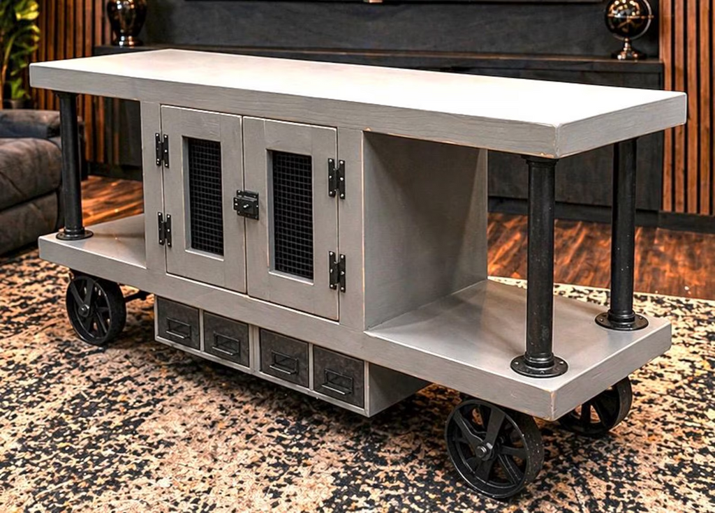 Steampunk Industrial Media Console Cart