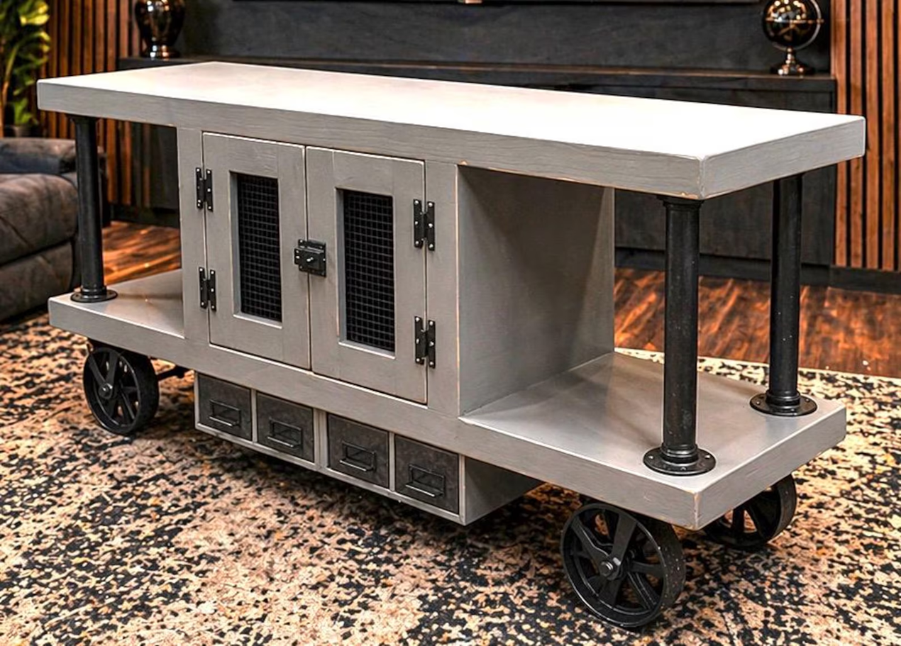 Steampunk Industrial Media Console Cart