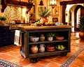 Rustic Spanish Style Rolling Kitchen Island | Farmhouse Kitchen Island Cart with Storage